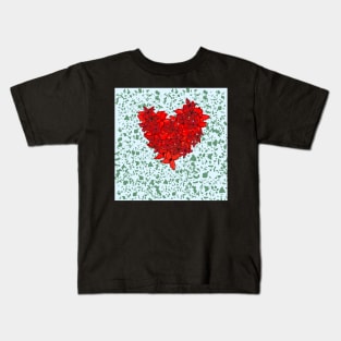 Red Heart flame of the woods flower pattern Kids T-Shirt